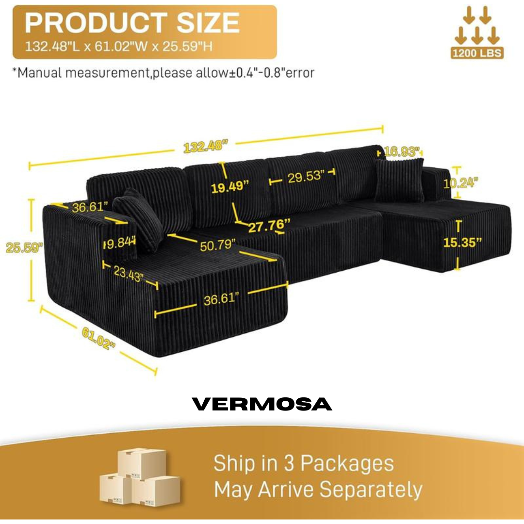 Vermosa - Boneless U-Shape Corduroy Couch